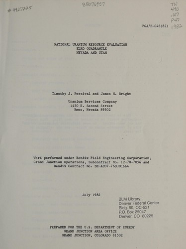 National uranium resource evaluation, Elko quadrangle, Nevada and Utah