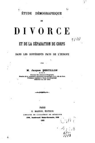 Étude démographique du divorce et de la séparation de corps dans les différents pays de l'Europe