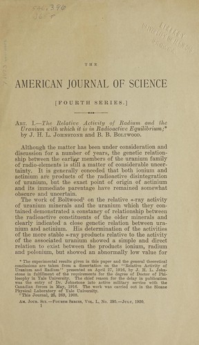 The relative activity of radium and the uranium with which it is in radioactive equilibrium
