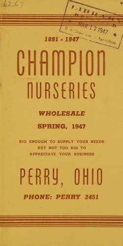 Champion Nurseries wholesale, spring 1947