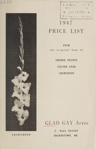 1947 price list from the original home of Orange prince, Silver Star, Snowsheen