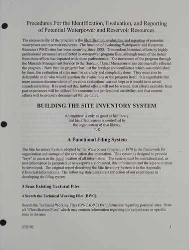 Procedures for the identification, evaluation, and reporting of potential waterpower and reservoir resources