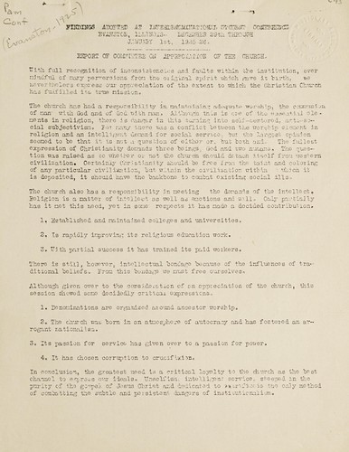 Findings adopted at Interdenominational Student Conference, Evanston, Illinois, December 29th through January 1st, 1925-26