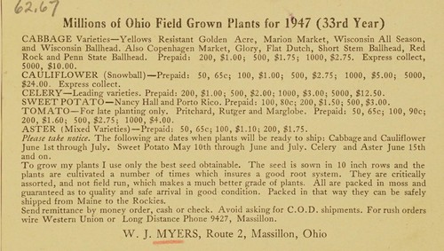 Millions of Ohio field grown plants for 1947 (33rd year)