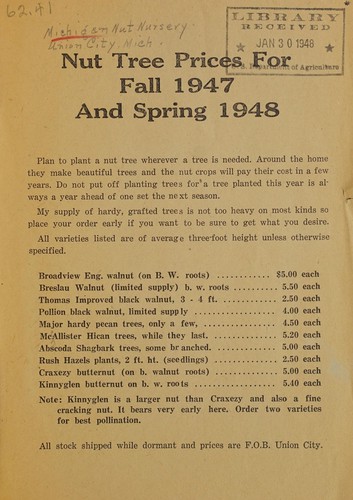 Nut trees prices for fall 1947 and spring 1948