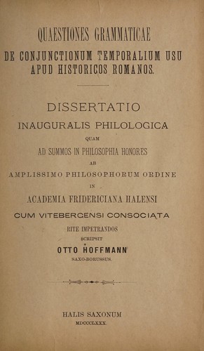Quaestiones grammaticae de conjunctionum temporalium usu apud historicos Romanos