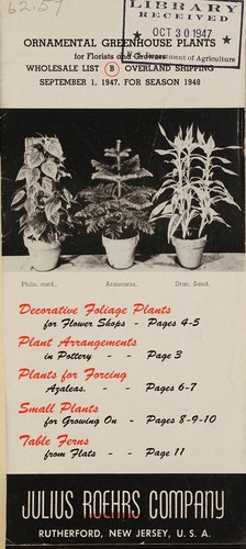 Ornamental greenhouse plants for florists and growers