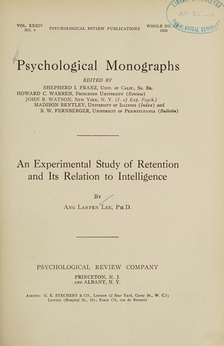 An experimental study of retention and its relation to intelligence