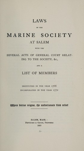 Laws of the Marine Society at Salem