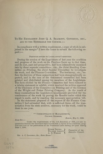 Report to the Governor and Council of work on publication of Province Laws