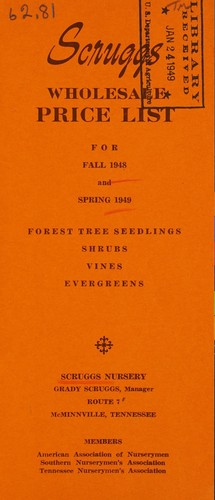 Scruggs wholesale price list for fall 1948 and spring 1949