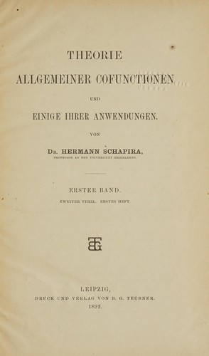 Theorie allgemeiner Cofunctionen und einige ihrer Anwendungen