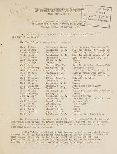 Minutes of meeting of peanut growers called by American Farm Bureau Federation, June 9, Raleigh Hotel, Washington, D.C.