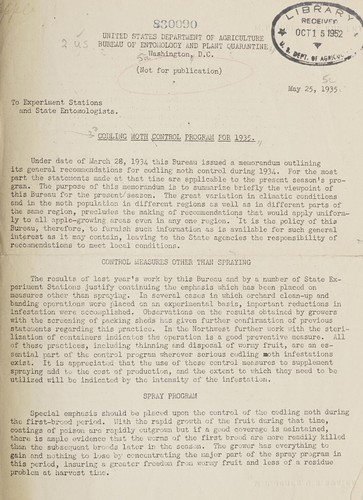 Codling moth control program for 1935