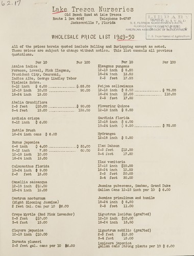 Wholesale price list 1949-50