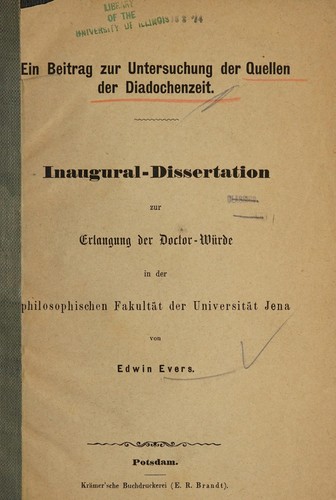 Ein Beitrag zur Untersuchung der Quellen der Diadochenzeit