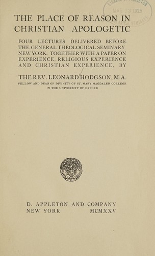 The place of reason in Christian apologetic