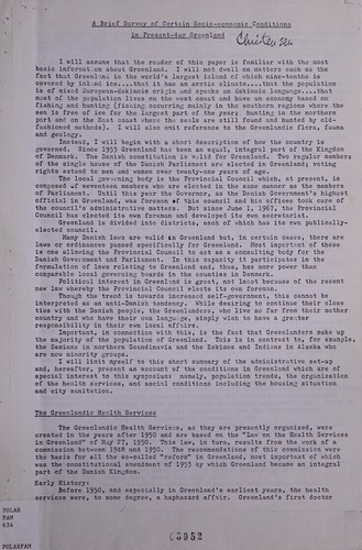 A brief summary of certain socio-economic conditions in present-day Greenland