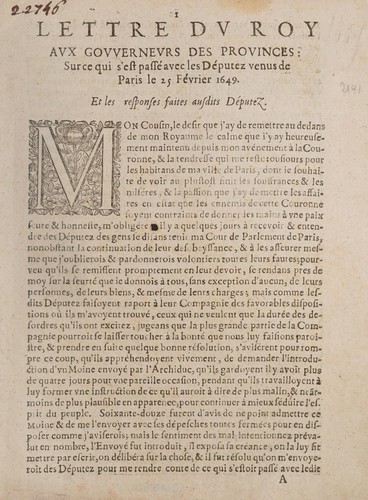 Lettre dv roy avx govvernevrs des provinces