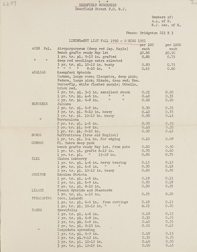Lining out list fall 1950 - spring 1951