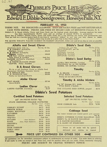 Dibble's price list