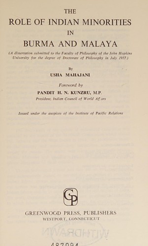 The role of Indian minorities in Burma and Malaya