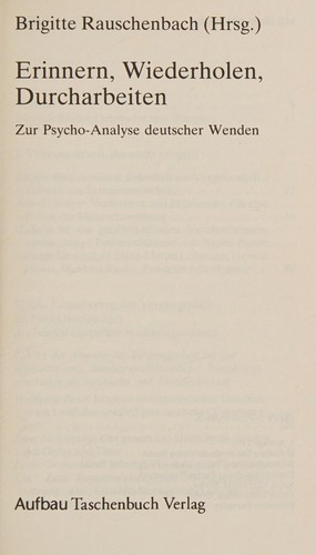 Erinnern, Wiederholen, Durcharbeiten