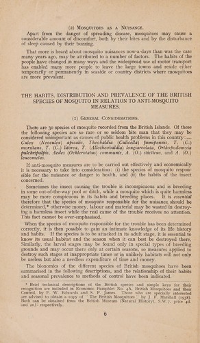 Memorandum on measures for the control of mosquito nuisances in Great Britain