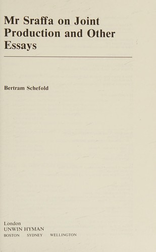 Mr. Sraffa on joint production and other essays