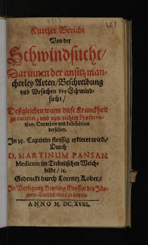 Kurtzer Bericht von der Schwindsucht