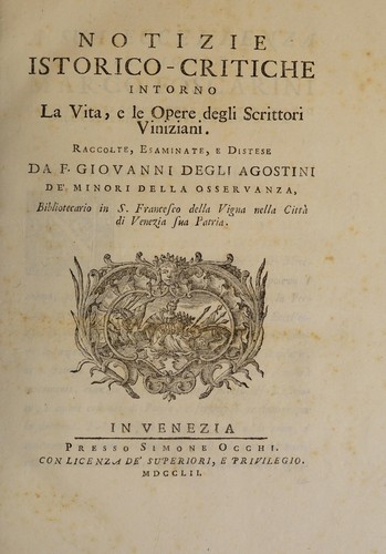 Notizie istorico-critiche intorno la vita
