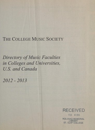 Directory of Music Faculties in Colleges and Universities, U.S. and Canada 2012-2013