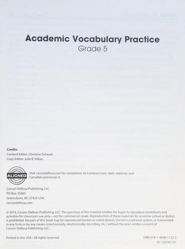 Academic Vocabulary Practice, Grade 5