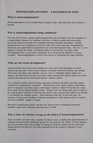 The Advisory Group on the Ethics of Xenotransplantation