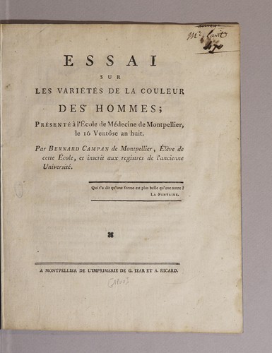 Essai sur les variétés de la couleur des hommes
