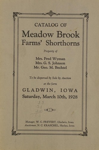 Catalog of Meadow Brook Farms' shorthorns
