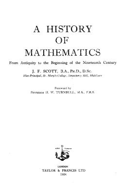 A history of mathematics; from antiquity to the beginning of the nineteenth century