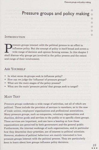Pressure Groups and the Policy Process (Politics 2000)