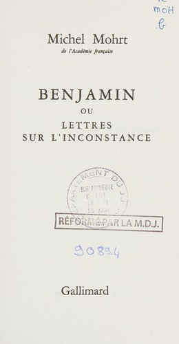 Benjamin, ou, Lettres sur l'inconstance