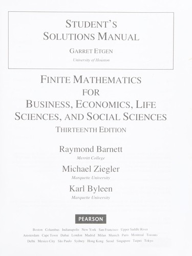 Finite Mathematics for Business Economics, Life Sciences and Social Sciences