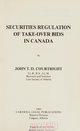 Securities regulation of take-over bids in Canada