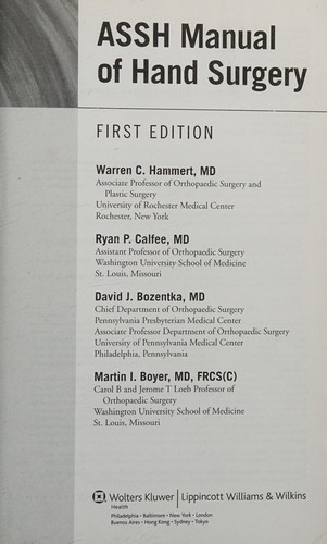ASSH manual of hand surgery