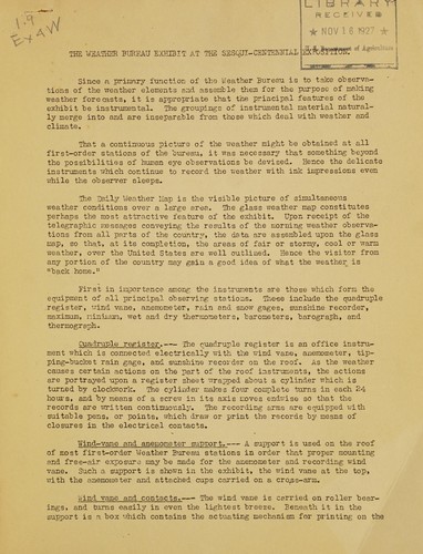 The Weather bureau exhibit at the Sesquicentennial exposition