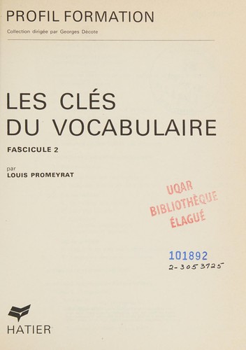 Les Clés du vocabulaire ..
