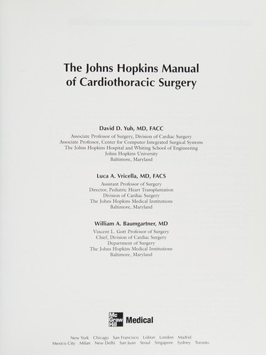 The Johns Hopkins manual of cardiothoracic surgery
