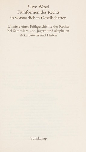 Frühformen des Rechts in vorstaatlichen Gesellschaften