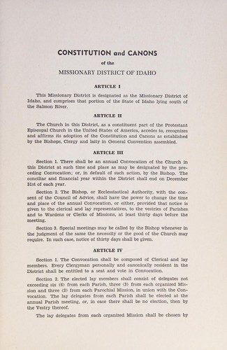 Constitution of [sic] canons of the Missionary District of Idaho
