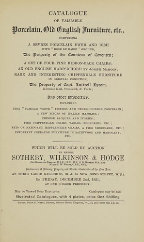 Catalogue of valuable porcelain, old English furniture, etc