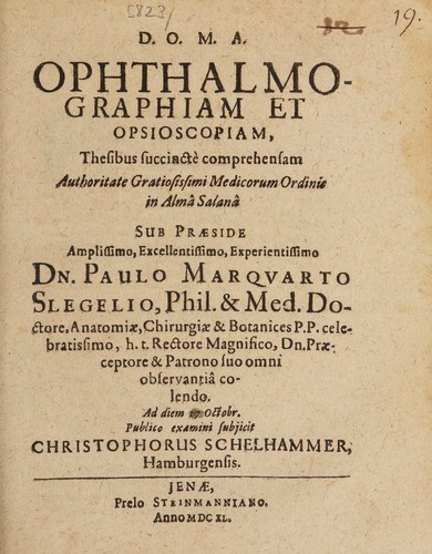 Ophthalmographiam et opsioscopiam ...
