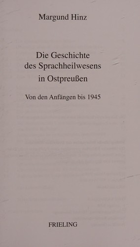 Die Geschichte des Sprachheilwesens in Ostpreussen